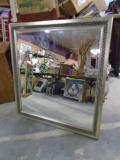 Large Wooden Framed Beveled Glass Mirror