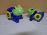 2pc Set of Ceramic Frogs