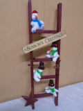 Wooden Country Style Season's Greetings Ladder Décor w/ Snowmen