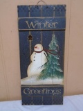 Winter Greetings Wooden Snowman Wall Art