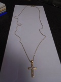 Gold Plated Sterling Silver 20in Necklace w/ Cross Pendant