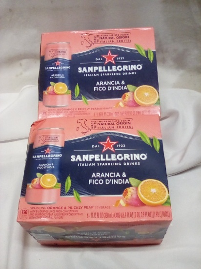 Sanpellegrino Sparkling Drinks. Orange & Prickly Pear. Qty 2- 6 Packs.11floz