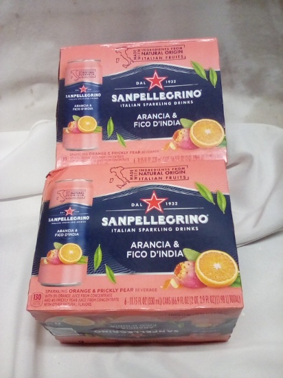 Sanpellegrino Sparkling Drinks. Orange & Prickly Pear. Qty 2- 6 Packs.11Floz