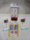 Party Poppers, Chalkboard Picks w/ Chalk, & 24 Count Candles.