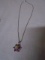 17in Sterling Silver Necklace w/ Flower Pendant w/ Stones