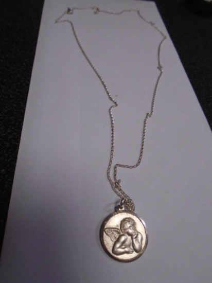 18in Sterling Silver Necklace w/ Angel Charm
