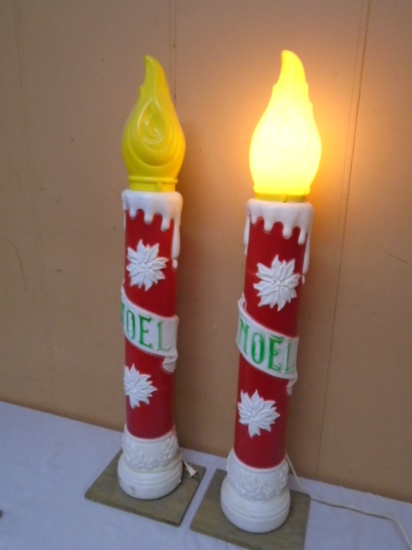 2 Matching Vintage "Noel" Blowmolded Lighted Candles