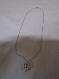 17in Sterling Silver Necklace w/ Sterling Silver Pendant w/ Stones