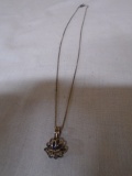 18in Sterling Silver Necklace w/ Sterling Silver Pendant w/ Stone