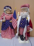 Lighted American Flag Mr & Mrs Claus Figures