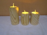 3pc Set of Wooden Flameless Candles