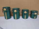 4pc Ceramic Canister Set w/ Wooden Spoons
