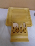 Brand New Smirly Bamboo Carcuterie Board W/Cheese Knife Set