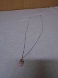 24in Sterling Silver Necklace w/ Pendant & Stone