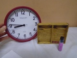 Aromine Lavender Essential Oil Roller/ Small Oak Tray & Round Wall Clock