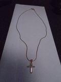 Ladies 16in Gold Tone Sterling Silver Necklace w/ Cross Pendant
