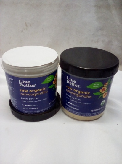 2 Live Better 8oz Loose Powder Tubs of Raw Organic Ashwagandha