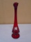 Vintage Fenton Signed Hand Painted Ruby Stretched Swung Glass Vase