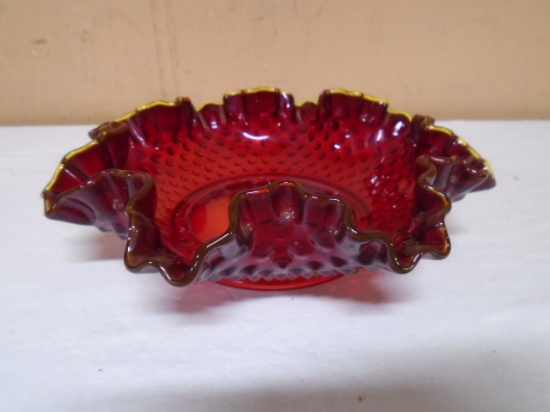 Vintage Fenton Ruby Ruffled Hobnail Glass Bowl