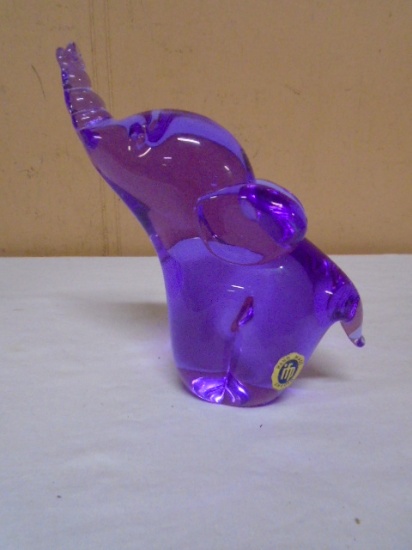 Vintage ifp Hand Made In Sweden Purple Glass Elephant Paperweight