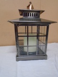 Brushed Stainless Steel & Glass Candle Lantern w/ New Candle