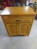 Rolling Solid Oak Cabinet w/2 Doors-Drawer and Slide Out