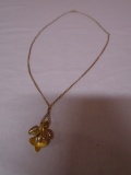 Ladies 14K Gold Necklace w/ 10k Gold Leaf Pedant w/ Diamond