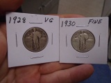 1928 and 1930 Silver Standing Liberty Quarters