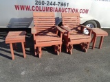 2 Matching Solid Wood Outdoor Glider Chairs w/ 2 Matching Side Tables
