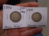 1893 and 1899 Silver Barber Dimes