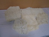 Large Group of Assorted Lace Table Clothes & Doilies