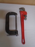18in Pipe Wrench & 6in C-Clamp