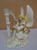 Beautiful Porcelain Angel Playing The Harp