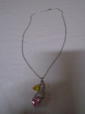 17in Serling Silver Necklace w/ Pendant w/ Citrine Stones