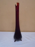 Vintage Ruby Stretched Swung Footed Glass Vase