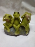 3 Frogs on a Rock Garden Statue