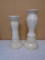 Matching Pair of Glazed Pottery Pillar Candle Holders