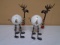 2 Metal Art & Ceramic Reindeer Tea Light Candle Holders