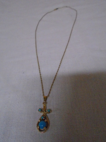 Ladies 17" 14k Gold Necklace & 14k Gold Pendant w/Stones