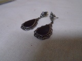 Vintage Pair of Sterling Silver Post Back Earrings w/ Black Stones