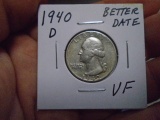 1940 D Mint Silver Washington Quarter