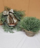 Artificial Wreath w/ Bells & Artificial Grass in Clay Pot