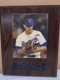 Autographed Nolan Ryan Picture on Wooden Plaque