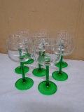 Set of 8 Green Stem Wine Glasses