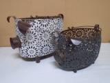 Set of 2 Metal Art Pig Baskets