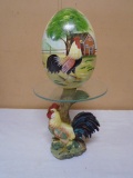 Small Round Glass Top Chicken Table & Hand Painted Egg