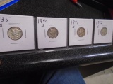 Group of 4 Silver Mercury Dimes