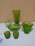 7pc Group of Vintage Green Glassware