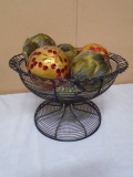 Metal Art Decorative Pedistal Bowl w/ Decorative Balls