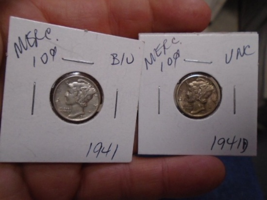1941 & 1941 D Mint Silver Mercury Dimes